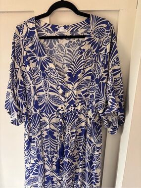 ChicSoul Blue & White Coastal Floral Maxi Dress 1XL NWOT